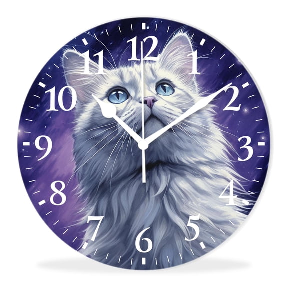 Quality Quartz Silent Non-Ticking Wall Clock Battery Operated Round Easy to Read clock for Home-Cute Cat Beautiful(14inch)