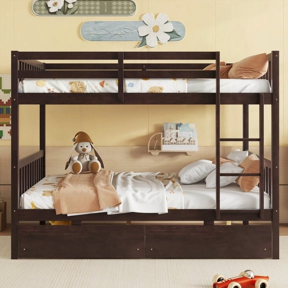 Convertible Full Size Bunk Bed to 2 Beds + 2 Storage Drawers