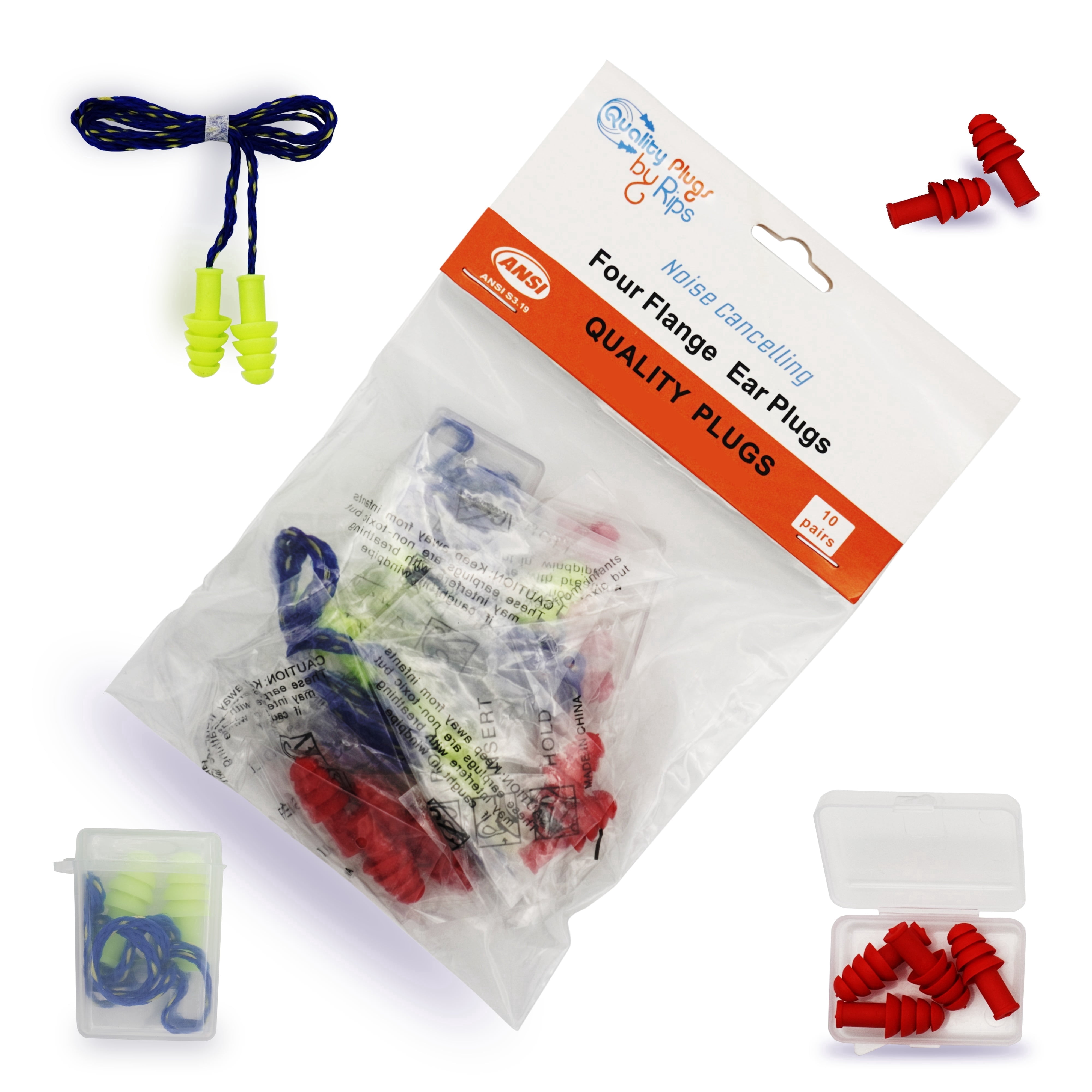 Rips Silicone Reusable Ear Plugs, 30dB Noise Cancelling, 10 Pairs ...