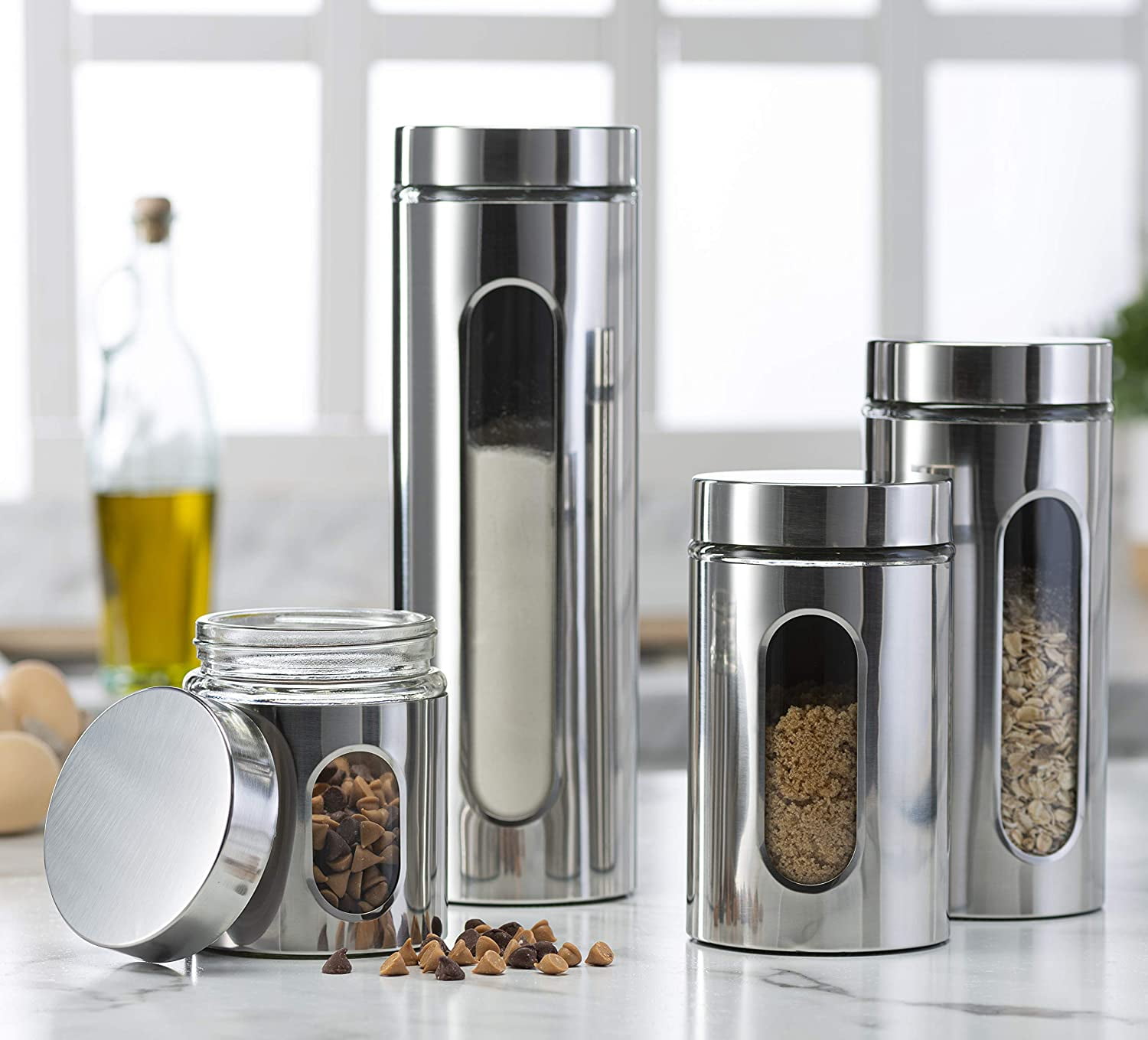  EatNeat Set of 2 Large Glass Food Storage Containers for Pantry  Jars - 4 pc Glass Kitchen Canisters w/Stainless Steel Lids: Home & Kitchen
