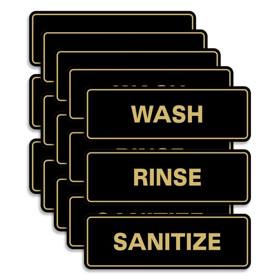 All Quality Standard WASH RINSE SANITIZE Sign (5-Pack) - 3 Bay Sink Signs - Signs for restaurants and commercial kitchens - Easy to install - Sink Signs (5-Pack) - Brushed Gold (Small)
