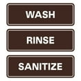 thumbnail image 1 of All Quality Standard Wash Rinse Sanitize Sign Set for 3 Bay Sink - Restaurant and Commercial Kitchen Signs - Easy to Install - Sink Set of 3 - Dark Brown (Medium), 1 of 7