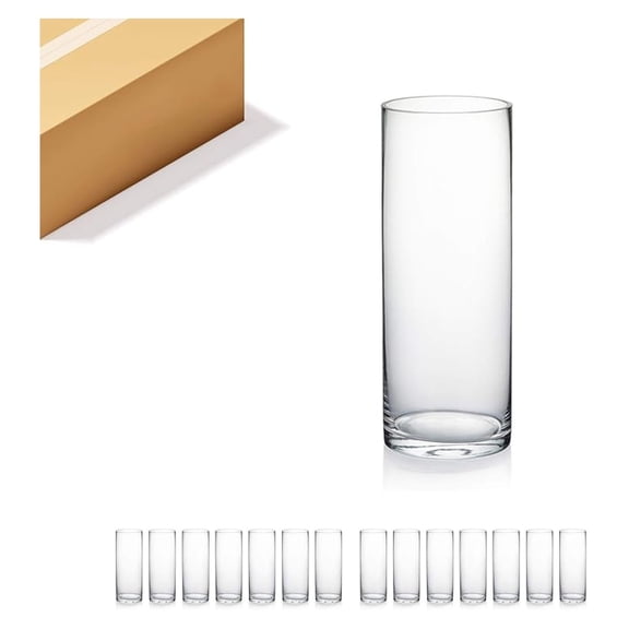 Quality Thick Clear Cylinder Glass Vases, 3" W x 8" H, Bud Vase Skinny Narrow Floral Bouquet Flower Container for Wedding Centerpieces Décor Brush , Bulk Wholesale, 12 Pieces