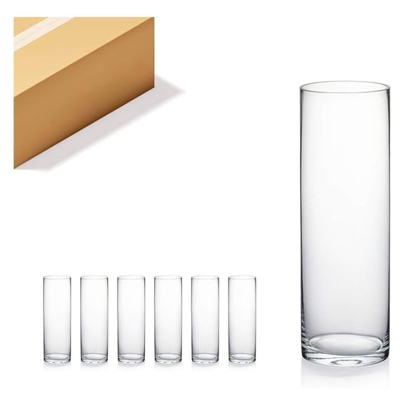 Quality Thick Weighted Clear Cylinder Glass Vases, 4" W x 12" H, Flower Arrangement Floating Candle Holders Wedding Centerpieces Terrarium Planter Floral Storage Container, Bulk Wholesale, 6 Pcs