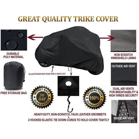 Quality Trike Cover Compatible for Harley-Davidson Freewheeler FLRT 3-Wheeler. TOP OF THE LINE PROTECTIVE BIKE TARP. Breathable and Portable Vehicle Protection