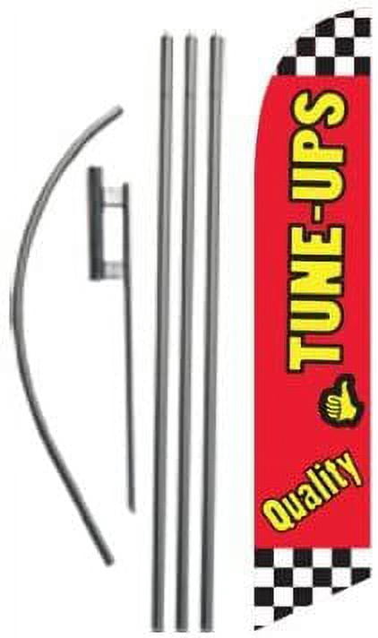 Quality Tune Ups Advertising Feather Banner Swooper Flag Sign with Flag Pole Kit and Ground Stake