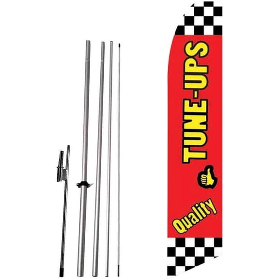 Quality Tune Ups Red Super Novo Feather Flag - Complete with 15ft Pole Set and Ground Spike