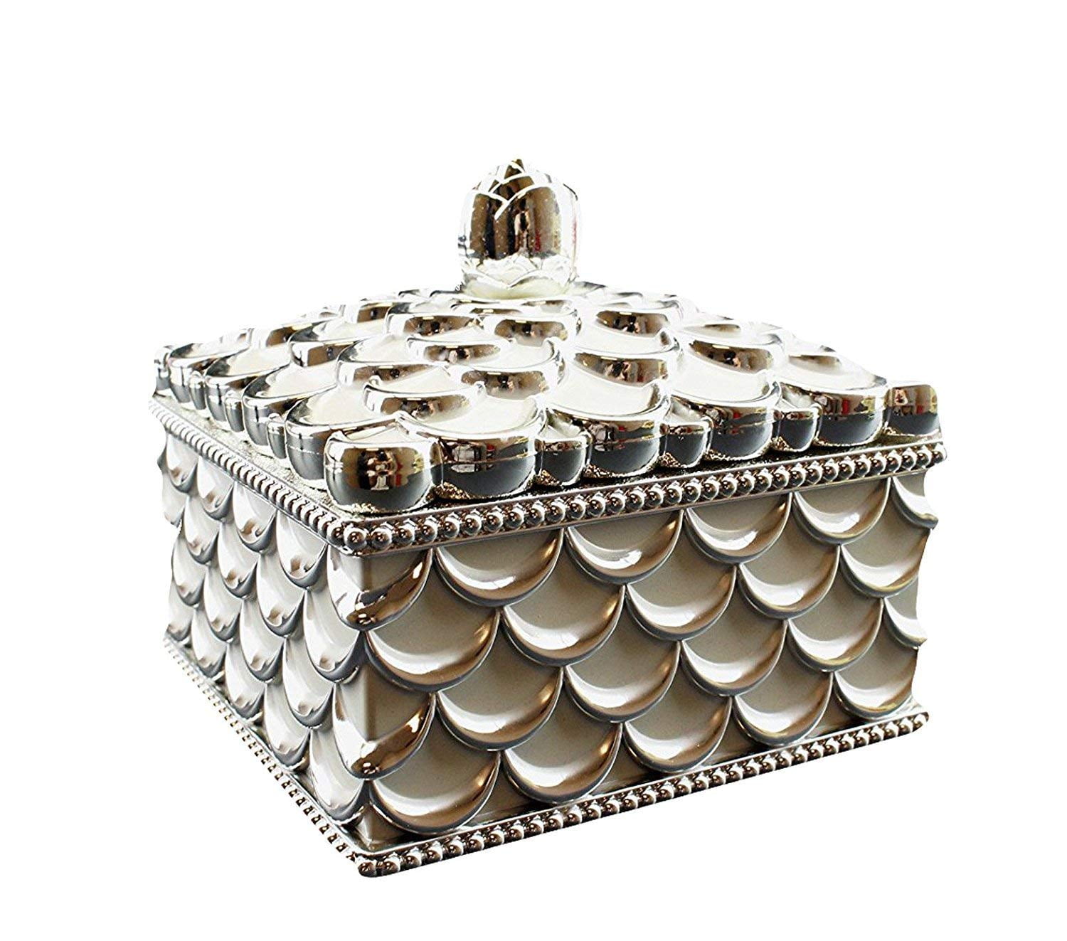 SMILING JUJU Quality Vintage Design Square Jewelry Box White Gold Wave Pattern Dresser Organizer KT00043