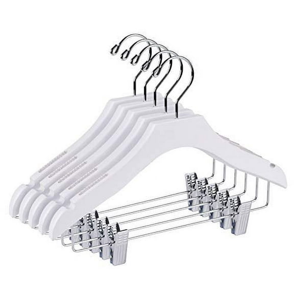 Quality White Wooden Kids Skirt/Pant Hanger, 100-Pack Non Slip Grip, Chrome Swivel Hook (100, 13" inch with Clips)