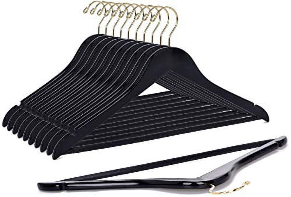 10PCS Wooden Hangers - Slightly Curved Hanger Set - Solid Wood Coat Hangers  with Stylish Chrome Hooks - Heavy-Duty Clothes, Jacket, Shirt, Pants, Suit  Hangers 10PCS