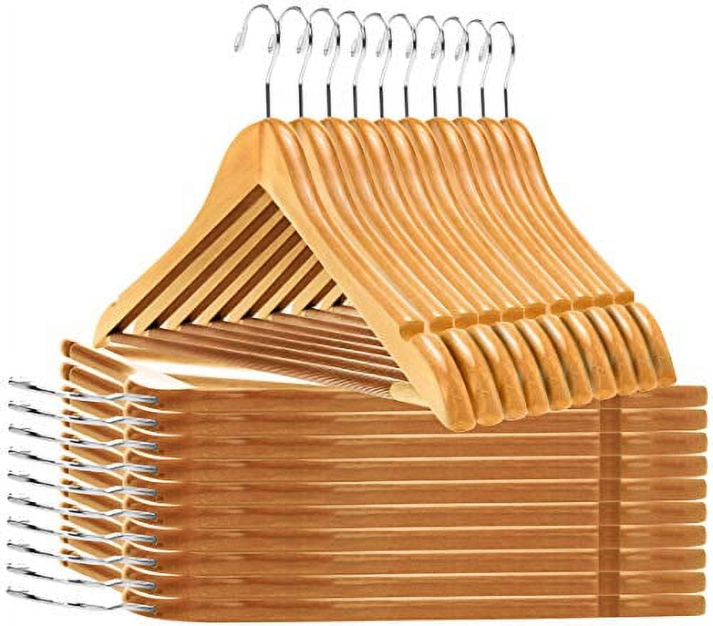Quality Wooden Hangers - Slightly Curved Hanger 80 Pack Sets - Solid Wood Coat Hangers with Stylish Chrome Hooks - Heavy-Duty Clothes, Jacket, Shirt, Pants, Suit Hangers (Natural, 80)