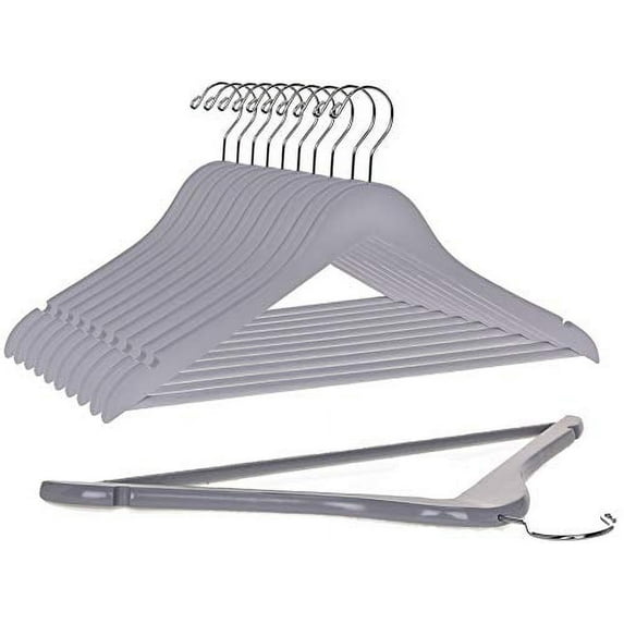 Quality Wooden Hangers - Slightly Curved Hanger Set of 80-Pack - Solid Wood Coat Hangers with Stylish Chrome Hooks - Heavy-Duty Clothes, Jacket, Shirt, Pants, Suit Hangers (Gray, 80)