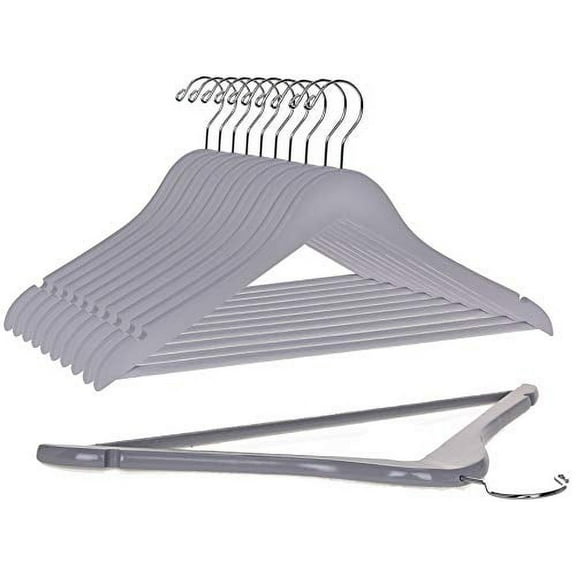 Quality Wooden Hangers - Slightly Curved Hanger Set of 80-Pack - Solid Wood Coat Hangers with Stylish Chrome Hooks - Heavy-Duty Clothes, Jacket, Shirt, Pants, Suit Hangers (Gray, 80)