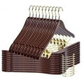 thumbnail image 1 of Quality Wooden Skirt Hangers with Clips, 10-Pack Smooth Solid Wood Pants Hangers with Durable Adjustable Metal Clips, Swivel Hook, Coat, Jacket, Blouse Suit Hangers (Walnut - Gold Hook, 10), 1 of 6