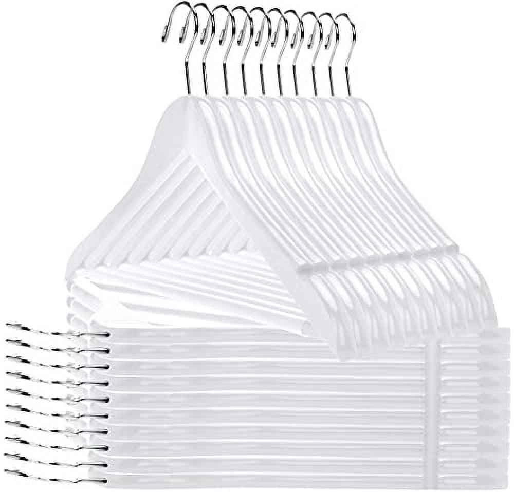 Quality Wooden Suit Hangers with Non Slip Pants Bar, Smooth Finish Solid Wood Coat Hanger with Swivel Hook, Jacket, Pant, Dress Clothes Hangers (White, 80)
