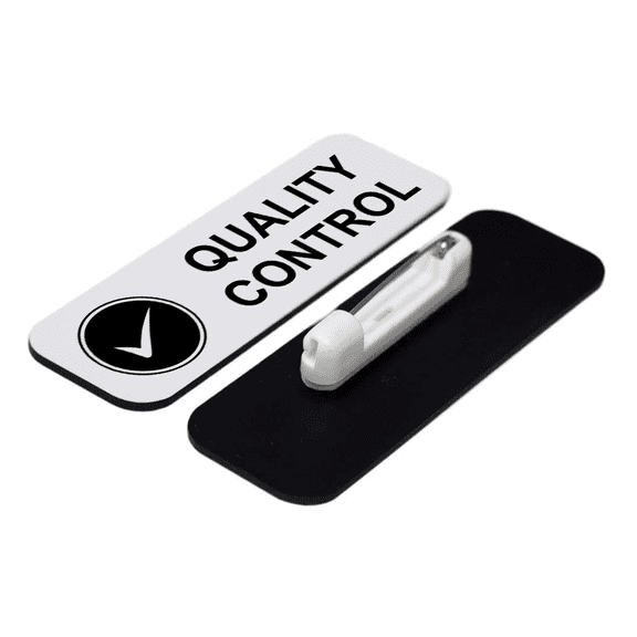 Quality control 1 x 3" Name Tag/Badge, White, (3 Pack)