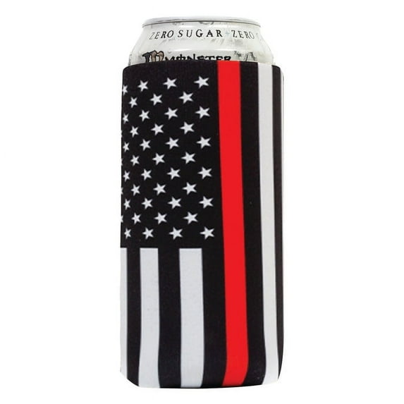 QualityPerfection 16 oz Can Cooler Sleeves ( 1 Unit ) 4mm Neoprene Blank Beer Drink Coolies, Thermocoolers 16 ounce Tall Boy (1, Black Flag Thin Red Line)