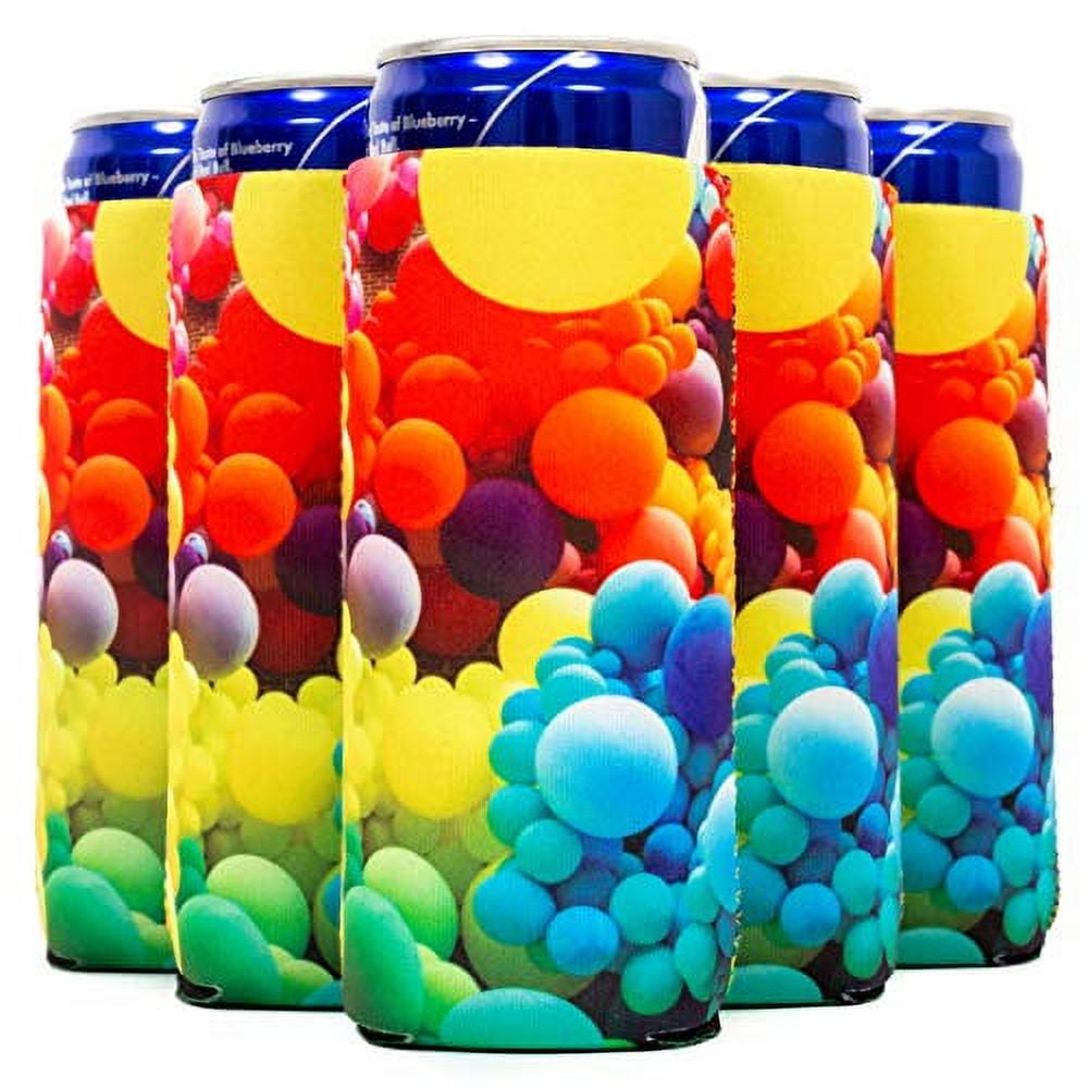 QualityPerfection Slim Can Cooler Sleeves Drink Blank Skinny 12 oz Neoprene  Sleeve Set of 6, Rainbow Balloons