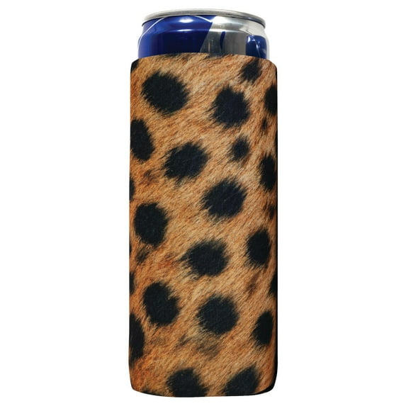 QualityPerfection Slim Can Cooler Sleeves Skinny 4mm Thick Neoprene 12 oz Can Holder 1 Unit, Cheetah