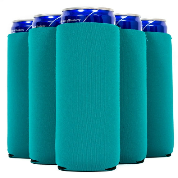 QualityPerfection Slim Can Cooler Sleeves Teal Skinny 12 oz Tall Neoprene 4mm Thickness Set of 12