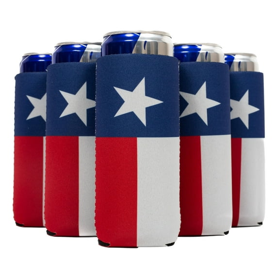 QualityPerfection Slim Can Cooler Sleeves Texas Flag Print Neoprene 12 oz Can Holder Set of 6