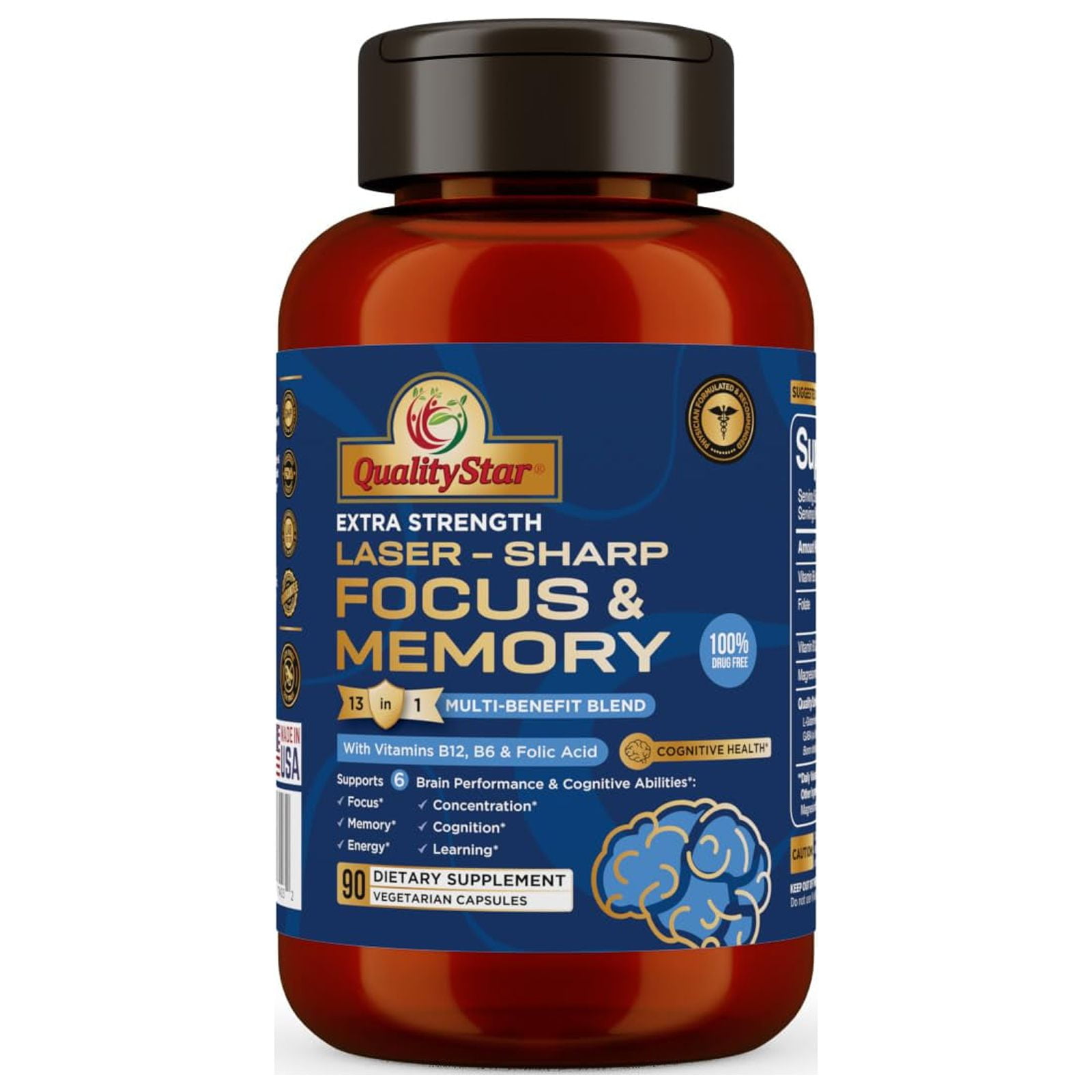 QualityStar Laser Sharp Brain Supplements for Memory and Focus