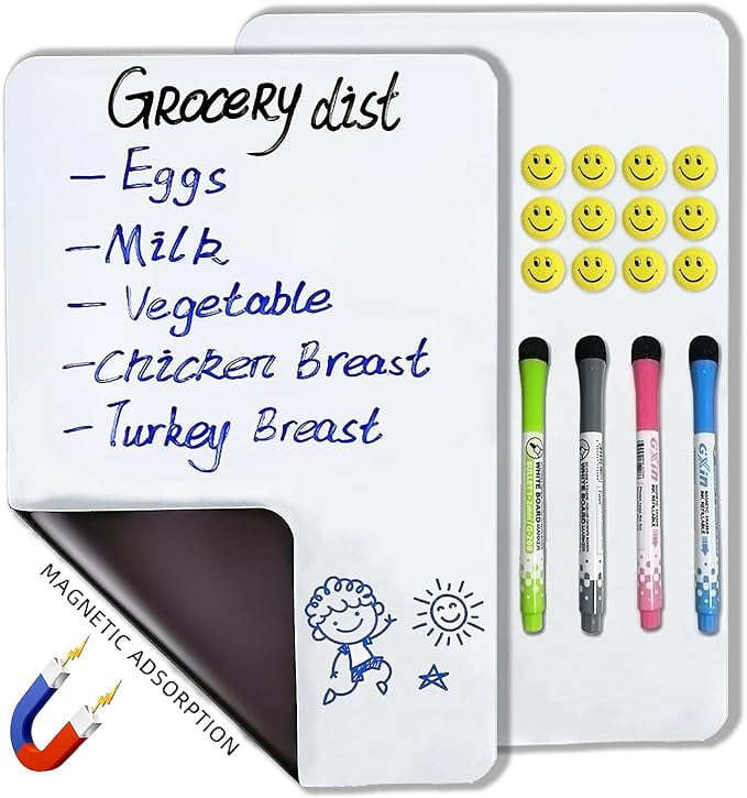 Qualsen 2 Pack A4 Dry Erase Board, Fridge Whiteboard, Dry Erase Board for Refrigerator