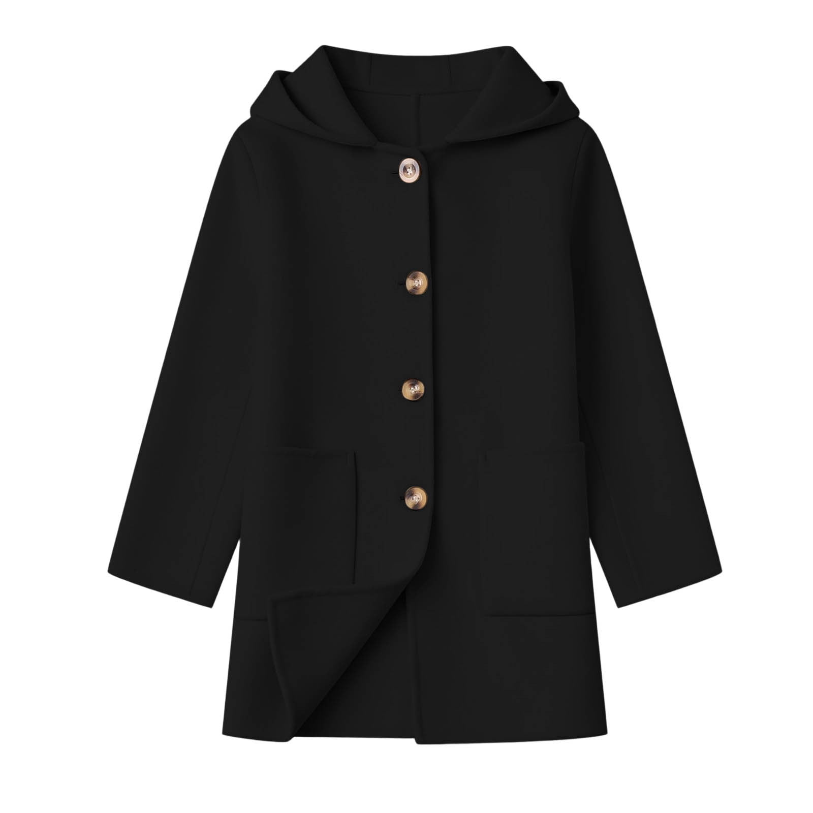 Spring Color Buttons For Crafts Qualvora Girls Wool Coat, Hooded Button Front Long Sleeve Mid Length ...