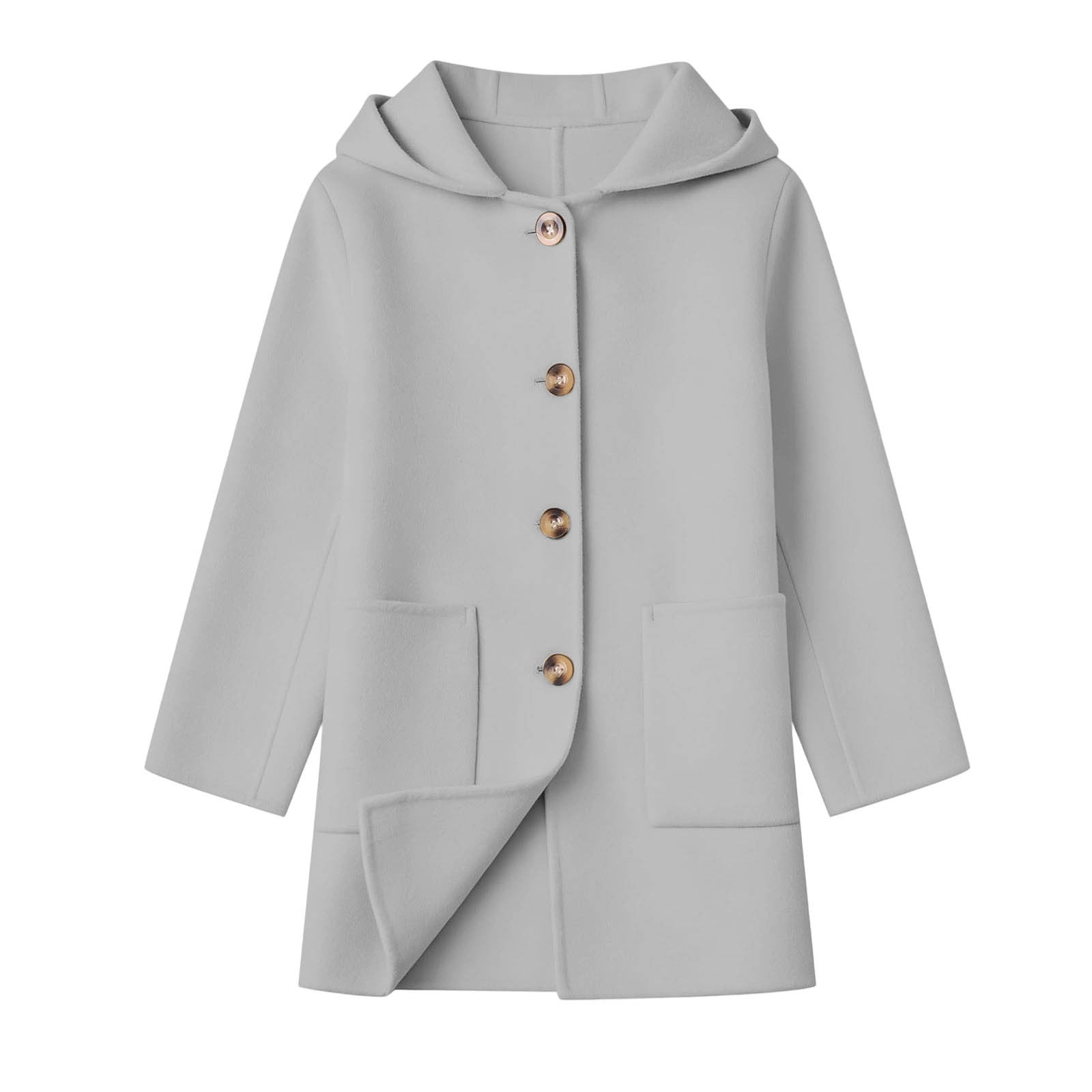 Spring Color Buttons For Crafts Qualvora Girls Wool Coat, Hooded Button Front Long Sleeve Mid Length ...