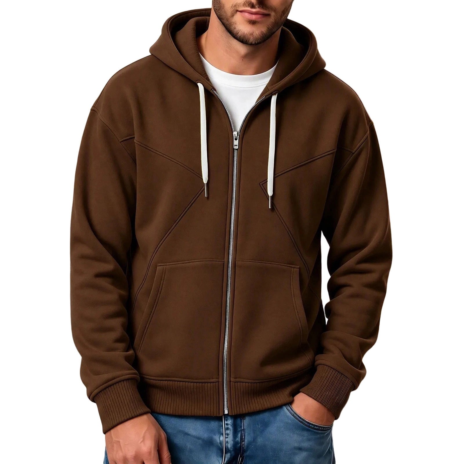 Qualvora Men Full Zip Hoodie, Geometric Stitch Zip Up Sweatshirt with ...
