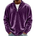thumbnail image 1 of Qualvora Mens Velour Quarter Zip Pullover, Long Sleeve Stand Collar Sweatshirt with Metal Zipper, Loose Fit Solid Color Top, Fall Winter Party Night Out Wear for Men, 1 of 7