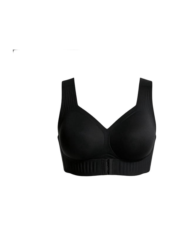 Women Posture Bra, Solid Color Front Closure Wireless Back Support Push Up Full Coverage, Wide Adjustable Straps Criss Everyday Bras, Comfortable Posture Corrector Bras for Women