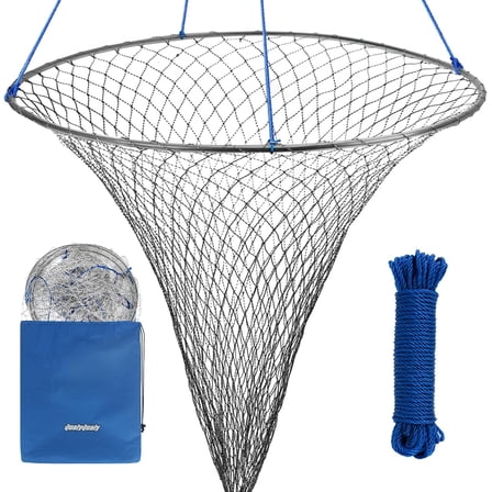  QualyQualy Bridge and Pier Fishing Net Large 32''/39'' Hoop, Foldable Drop Net for Pier Fishing with Rope, Landing Net Soft Steel Hoop and Nylon Mesh