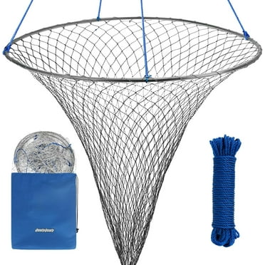 QualyQualy Bridge and Pier Fishing Net with Foldable Drop Net, Steel Hoop and Nylon Mesh