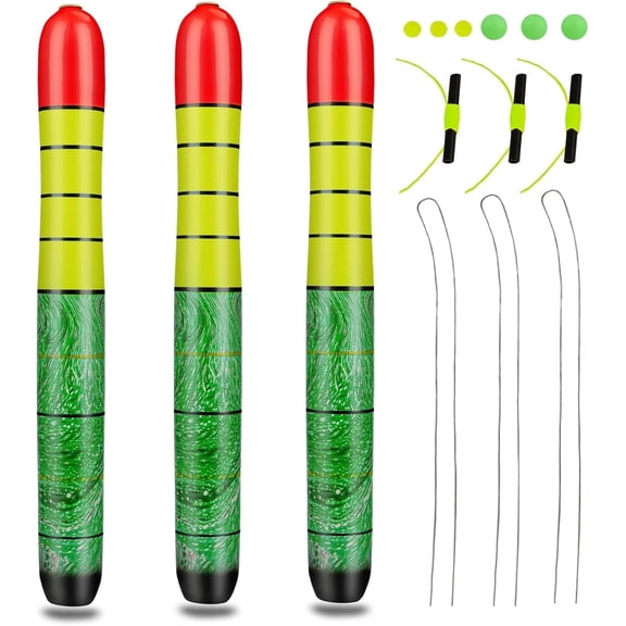 QualyQualy Fishing Floats, Weighted Catfish Pole Floats, High Visibility Wood Pole Fishing Float for Catfish Pike 7IN 10IN 12IN, 3PCS