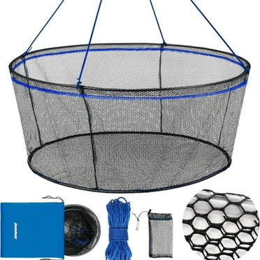 QualyQualy Foldable Fishing Net,Landing Fishing Pier Nets,Drop Net for Pulling Up Fish with Rope,Portable Bridge Fishing Net for Minnows,Crawfish, Shrimp
