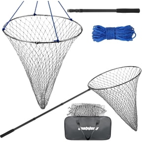 QualyQualy Foldable Pier Fishing Net 23" with Rust-Proof Stainless Steel Ring & Heavy-Duty Poly Mesh | Saltwater & Freshwater Landing Net for Kayak, Bridge Fishing Lightweight Durable Design