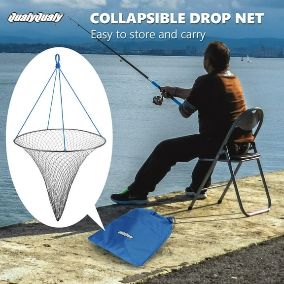 Qualyqualy Foldable Bridge and Pier Fishing Net Landing Net Saltwater Freshwater