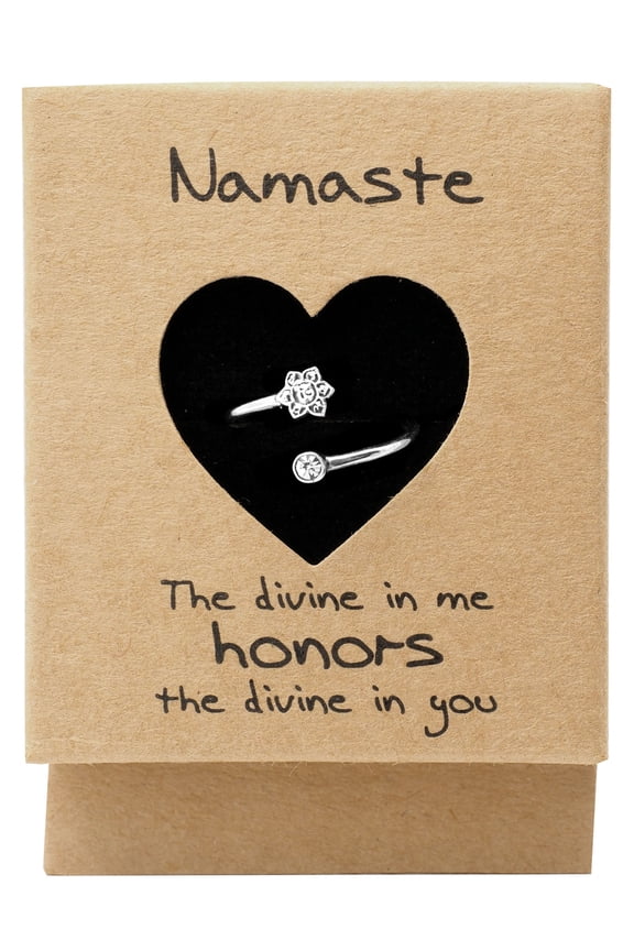 Adjustable Lotus Flower Om Ring, Perfect Yoga Jewelry Gifts for Her, Silver Tone, Sizes 5-8