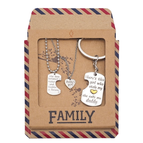 Quan Jewelry Family Set of 2 Necklaces with a Key chain, Inspirational Quote and Greeting Card