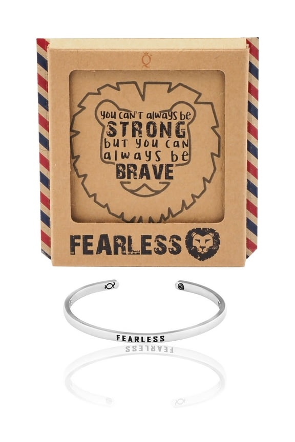 Fearless Lion Cuff Bracelet, Silver Tone, with Inspirational Quote Greeting Card
