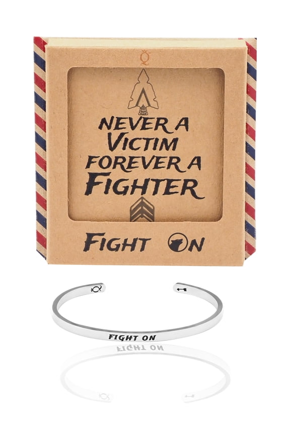 Fight On Wolf Cuff Bracelet, Silver Tone, Inspirational Jewelry Quote and Greeting Card