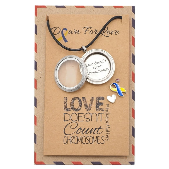 Quan Jewelry Gifts for Her Locket Pendant Necklace, Down Syndrome Awareness Jewelry with Greeting Card