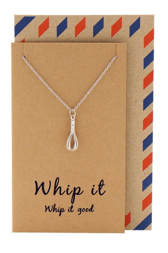 Gifts for Mom Handcrafted Whisk Necklace on Inspirational Quote Card, Bakers Chef Jewelry, 16 to 18 inches