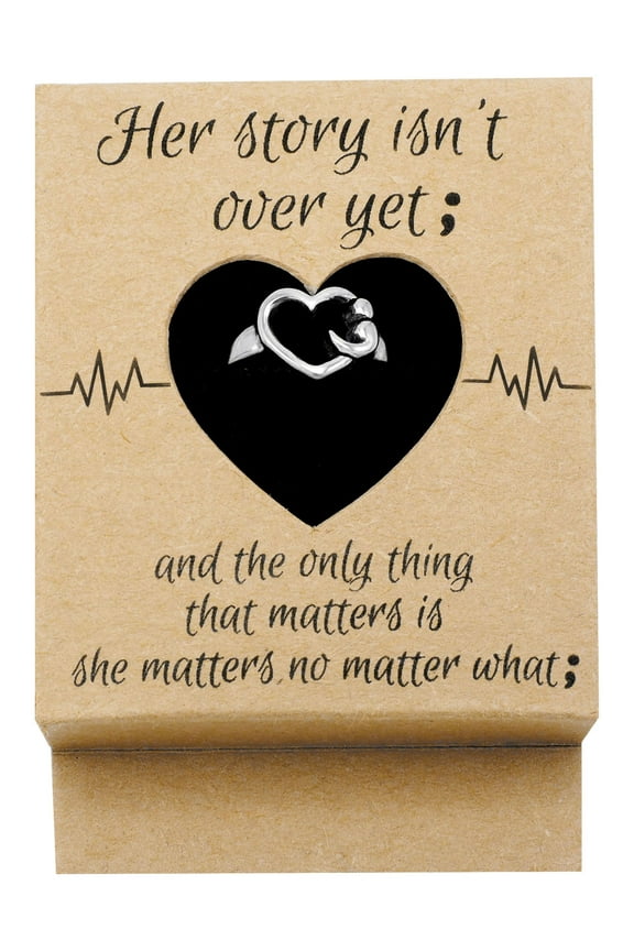 Heart Semicolon Ring, Support Mental Health Awareness Gifts for Women - Size 6