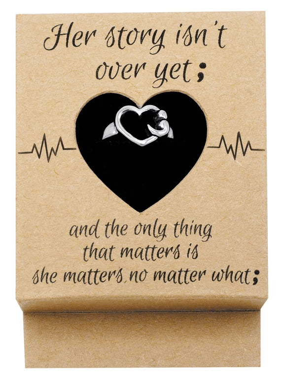 Heart Semicolon Ring, Support Mental Health Awareness for Women - Size 8