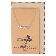 Quan Jewelry Mermaid Necklace with Ocean Waves Pendant, Maid of Honor Gift with Greeting Card