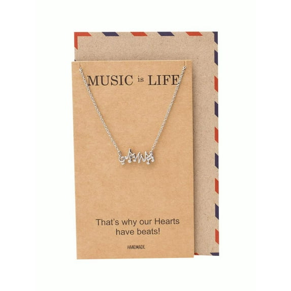 Quan Jewelry Music Note Necklace, Gifts for Music Lovers, Greeting Card, 16-inch to 18-inch
