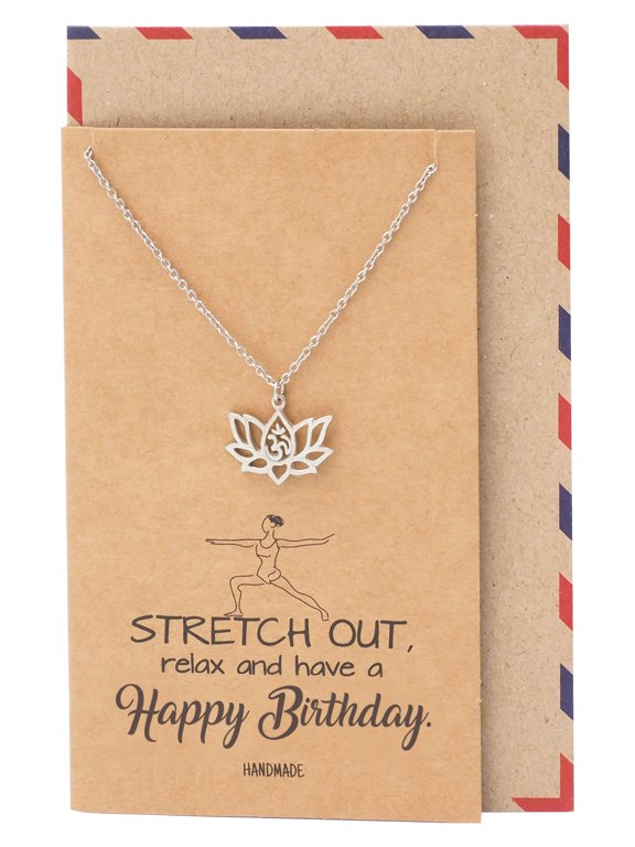 Om Lotus Flower Pendant Necklace with Greeting Card, Best Birthday Gift for Women