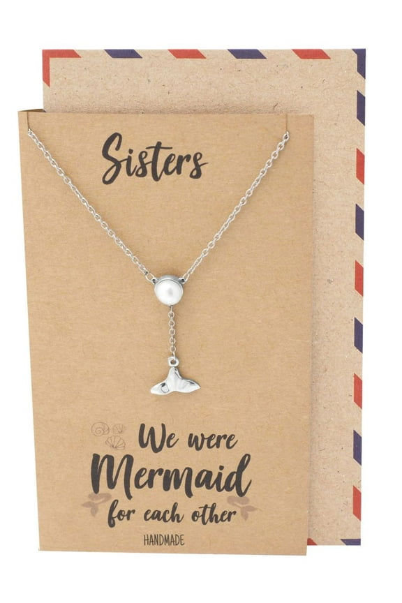 Pearl and Mermaid Tail Necklace for Women, comes with Inspirational Quote